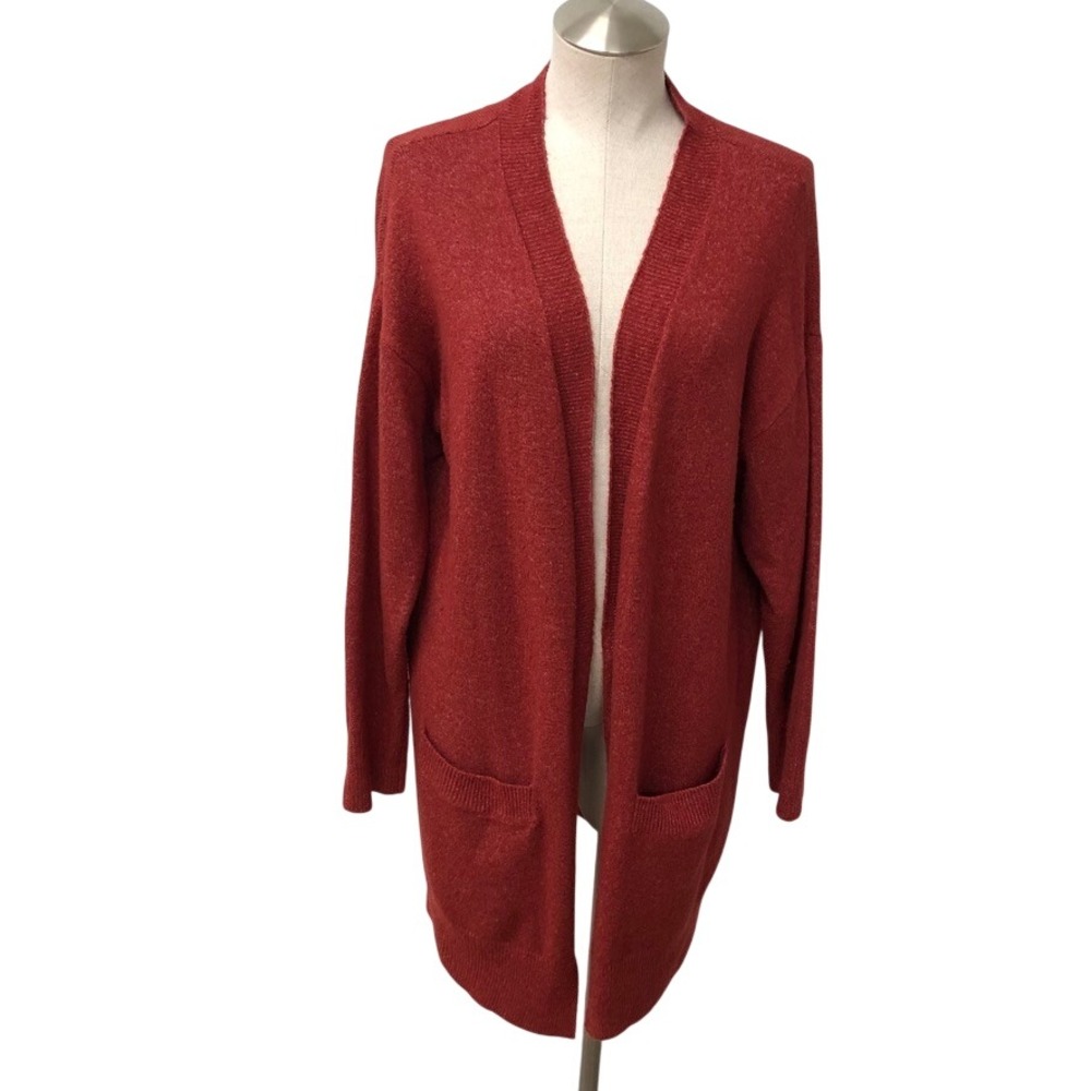 Treasure & Bond Cardigan Womens Medium Rust Red Open Front Longline Pockets